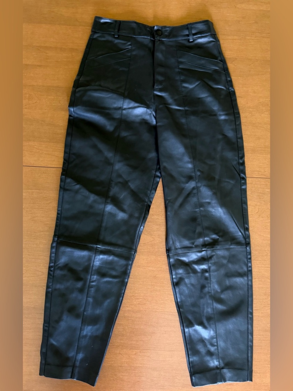 M.STUDIO Black Faux Leather Tapered Pants